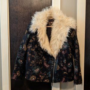 Women's Free People faux fur trip floral jacket